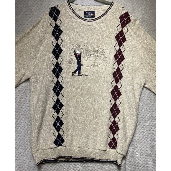VTG Cypress Links Golf Sweater Mens XL Tapestry Knit USA Made Grandpa 90s AOP - Picture 2 of 10